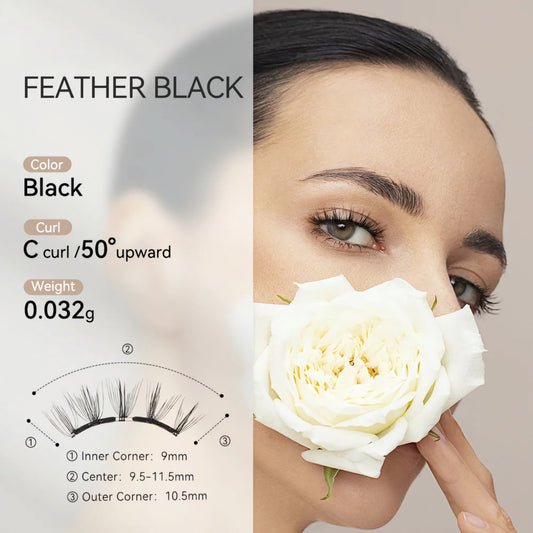 WOSADO® NO.9 Feather Black Soft Magnetic Eyelashes – Upgraded All-in-One Box
