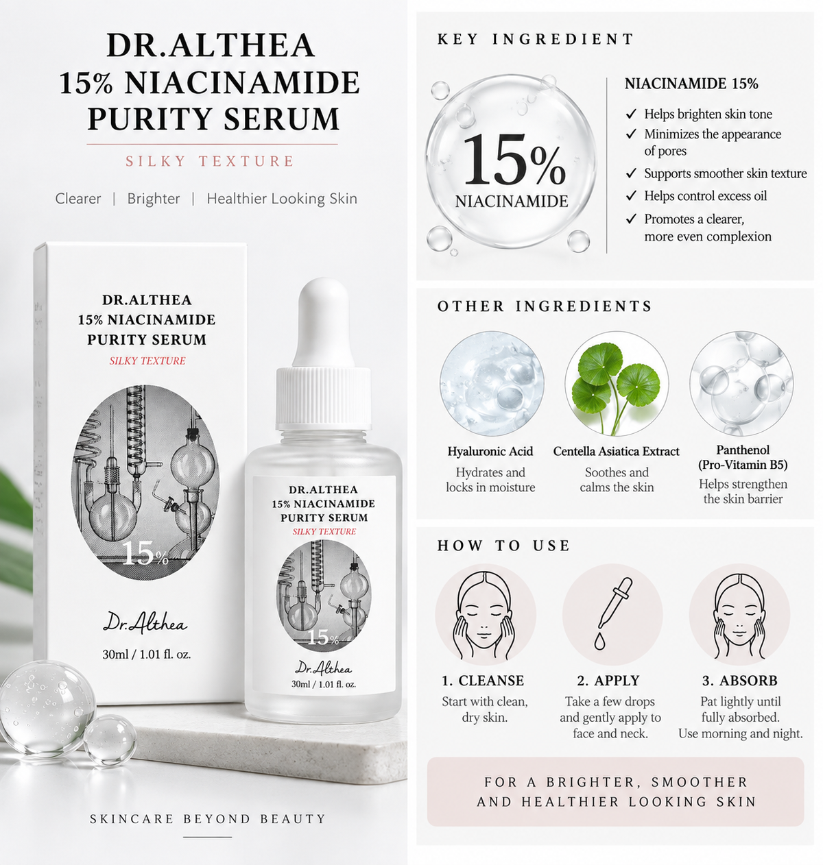 DR.ALTHEA 15% Niacinamide Purity Serum 30ml | Brightening & Pore Care