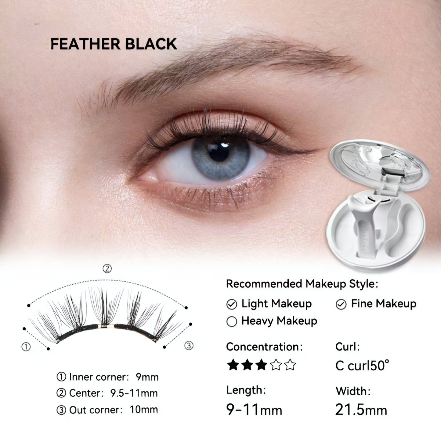 WOSADO® NO.9 Feather Black Soft Magnetic Eyelashes – Upgraded All-in-One Box