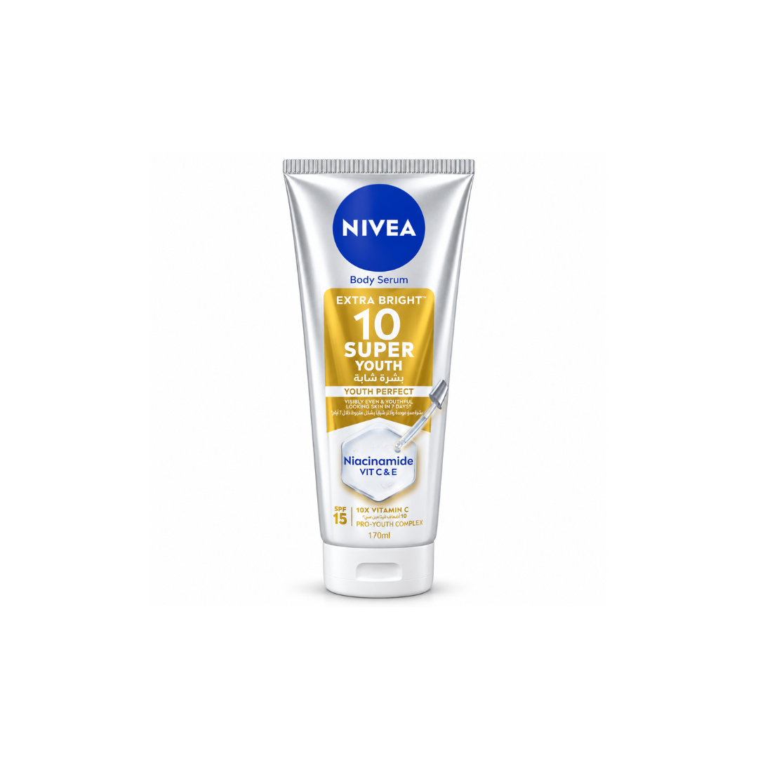 NIVEA Extra Bright 10 Super Youth Body Serum with Niacinamide &amp; Vitamins C + E, SPF 15 – 170ml