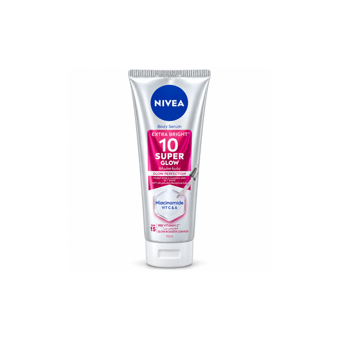 NIVEA Extra Bright 10 Super Glow Body Serum with Niacinamide & Vitamins C + A, SPF 15 – 170ml