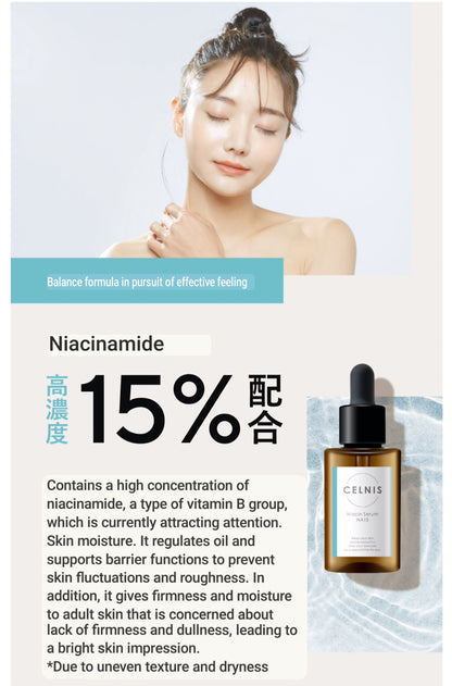 Celnis Serum Niacinamide Solution 15%  High Concentration 30ml PCA Zinc             Deer Human Type Ceramide Additive-Free