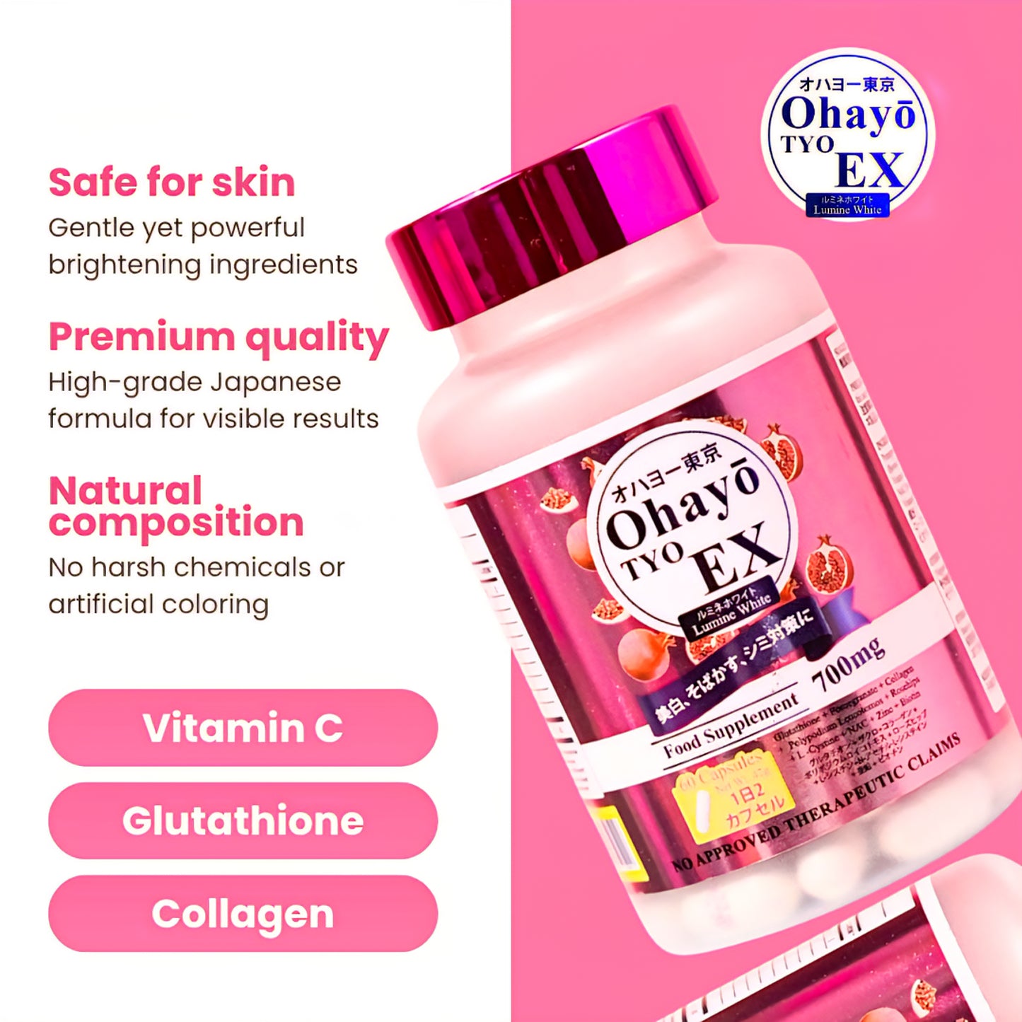 Ohayo Tokyo Ex Lumine White Gluthathione 700mg オハヨー東京ex ルミネートホワイト – BEAUTYSKINLAB OFFICIAL Ohayo Tokyo Ex Lumine White Gluthathione 700mg オハヨー東京ex ルミネートホワイト – BEAUTYSKINLAB OFFICIAL