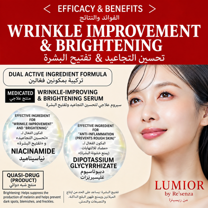 Lumior by Re'senza Medicated Wrinkle Improvement & Whitening Essence 60ml | Japanese Brightening Anti-Aging Serum | Quasi-Drug | Niacinamide & Dipotassium Glycyrrhizate